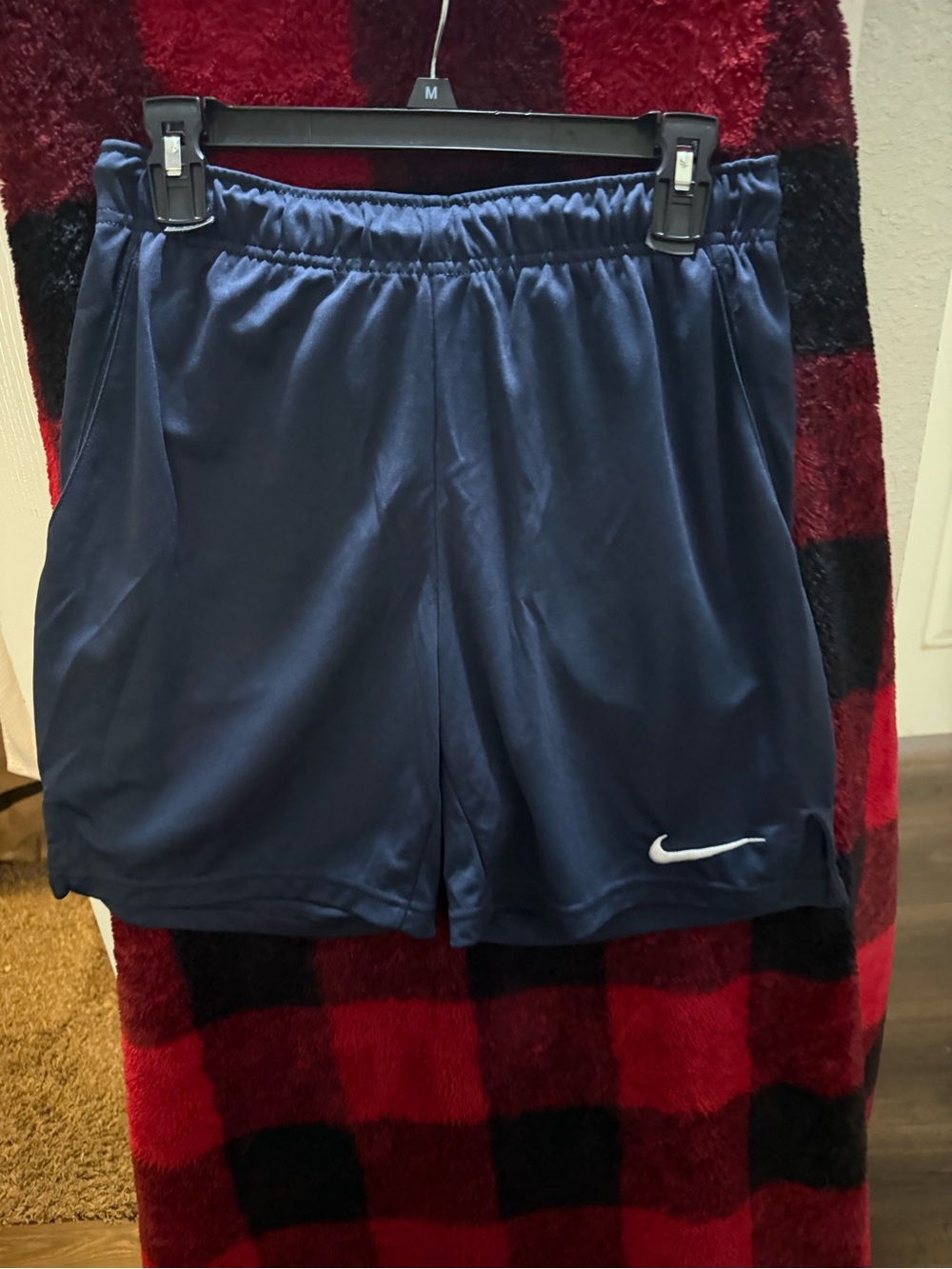 Nike Men's Dark Blue Athletic Shorts with White Swoosh